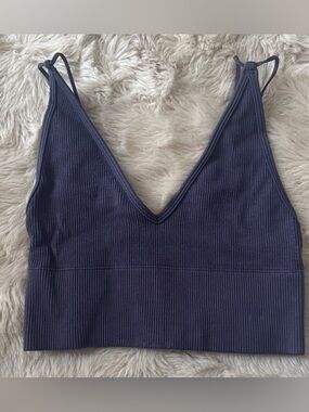 Gilly Hicks Ribbed V-Neck Cropped Crop Top - Navy